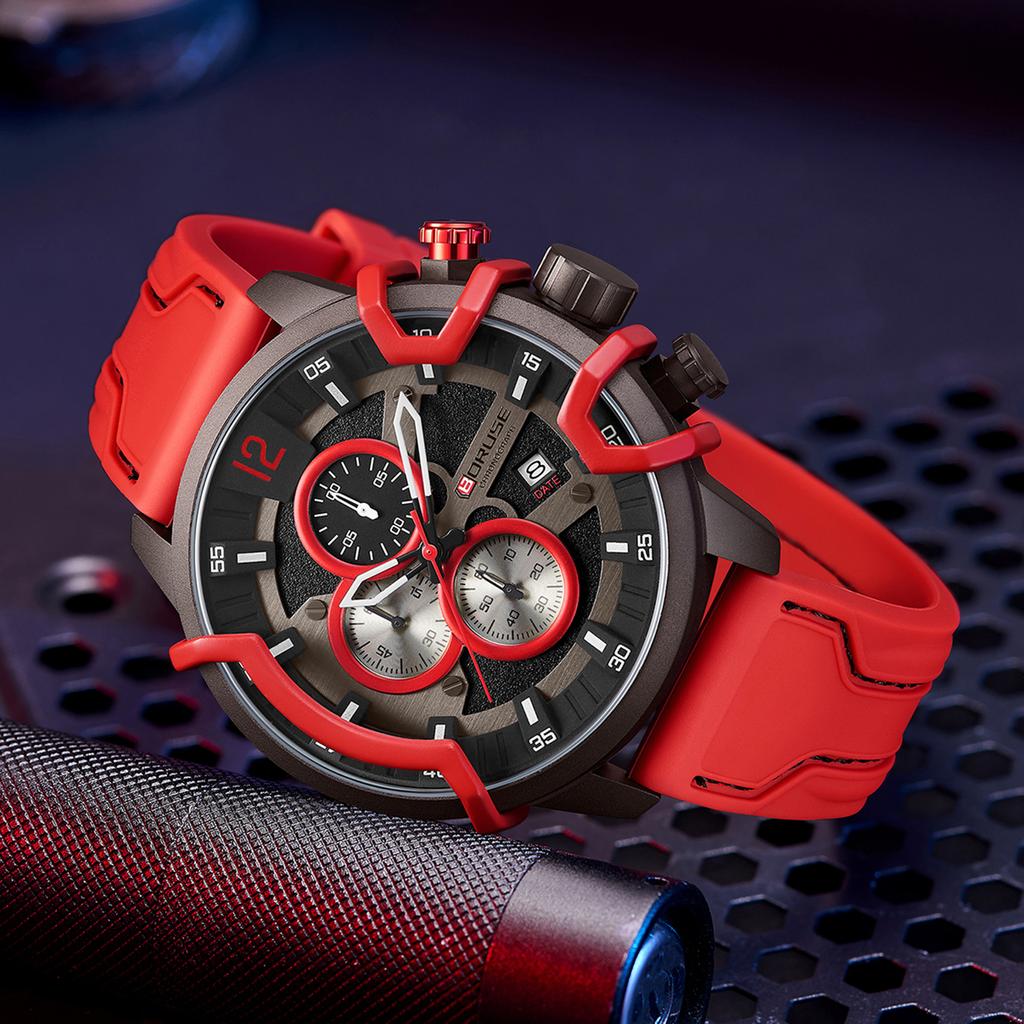 BORUSE Fashion Men's Watch Pointer Quartz Men's Watch Large Dial Men's Watch Calendar Men's Watch Silicone Strap Watch for Men