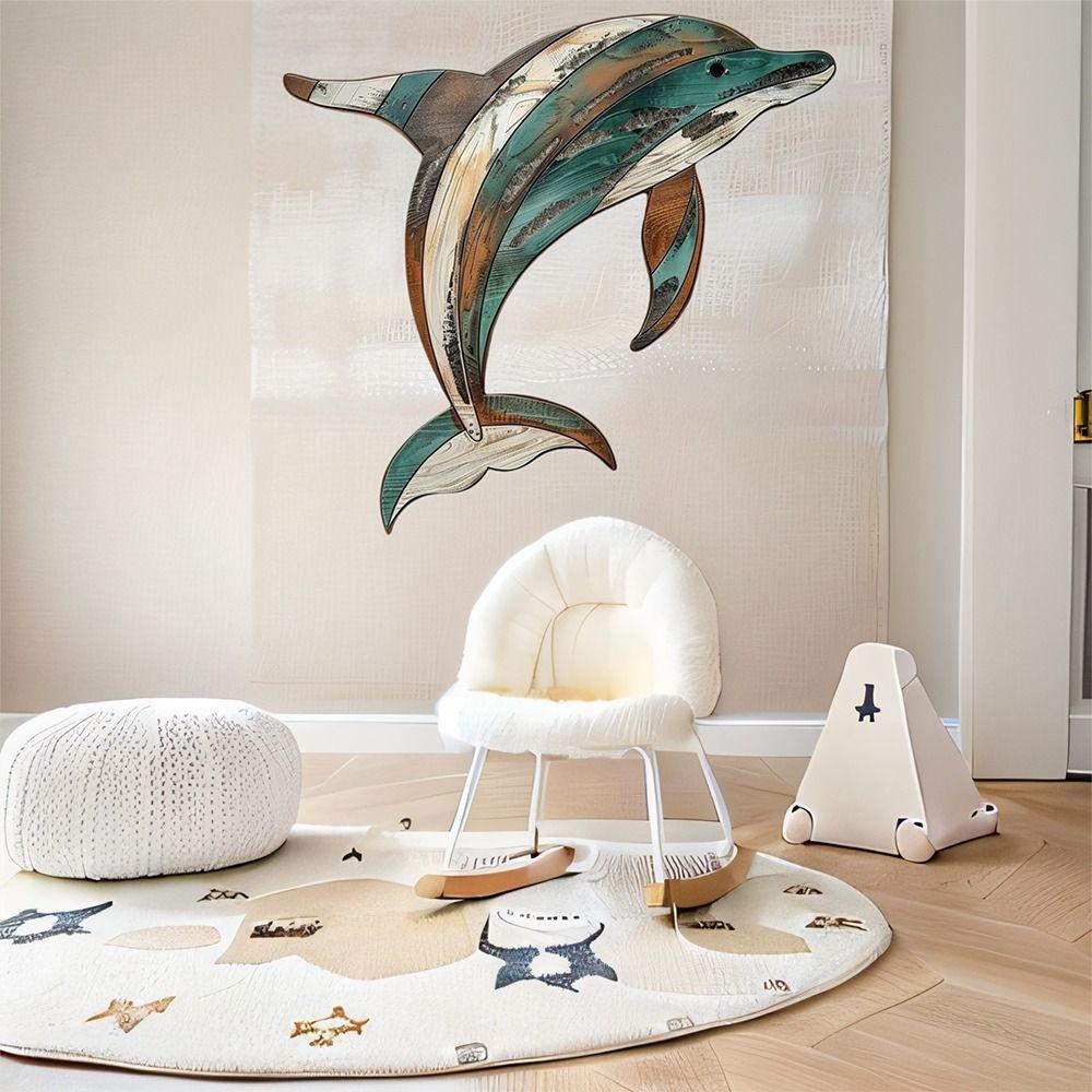 Retro Wooden Dolphin Wall Ornament Ocean Series Marine Animal Decoration Summer Outdoor Hawaiian