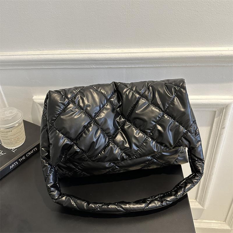 Women Space Cotton Designer Shoulder Bag Winter Down Padded Quilted Large Capacity Handbag Shopper Tote Bag