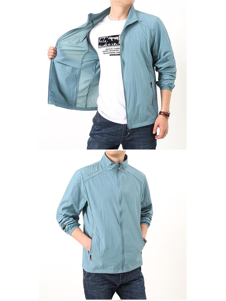 Men's Summer Stand-up Collar Loose Fit Casual Outdoor Windbreaker - Breathable, Hoodless Skin Coat
