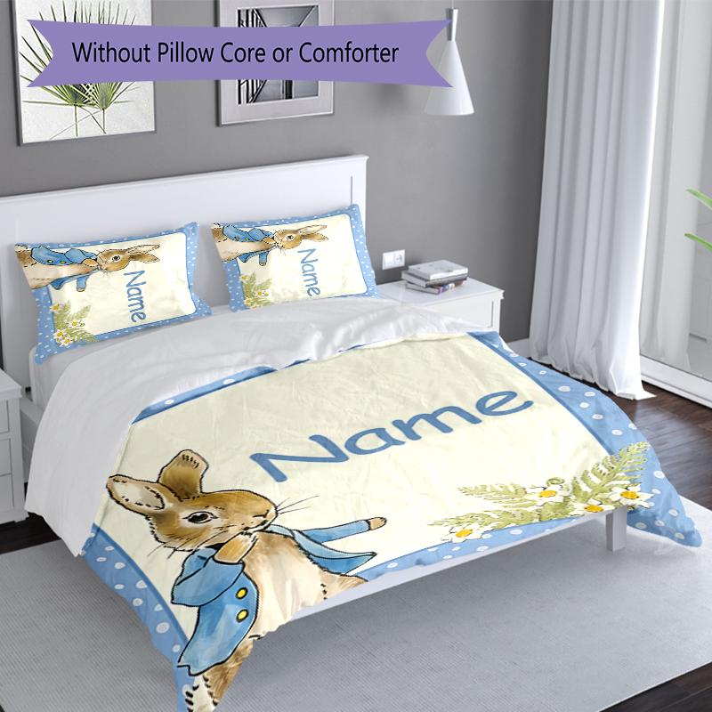 3pcs Custom Name Peter Rabbit Bedding Set,Includes 1 Duvet Cover and 2 Pillowcases,All-season Bedroom Decor