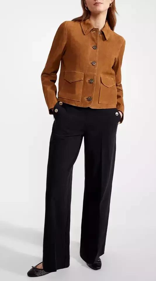 Genuine Soft Pure Suede Brown Leather Shirt Biker Casual Classy Handmade Women