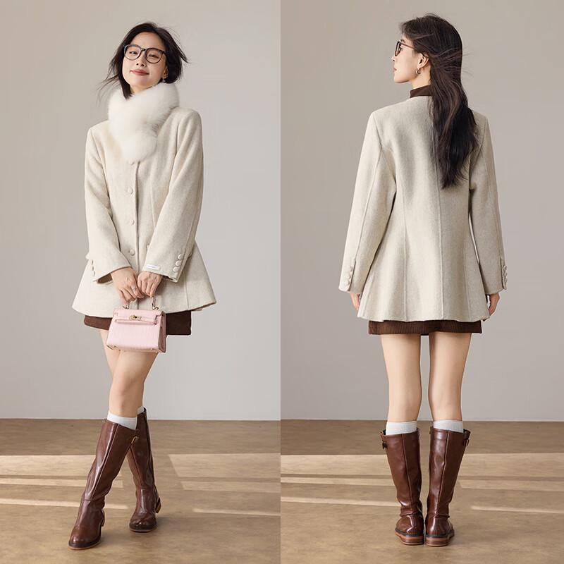 VICTORIA&VERA Женское короткое пальто из смесовой шерсти с воротником из лисьего меха