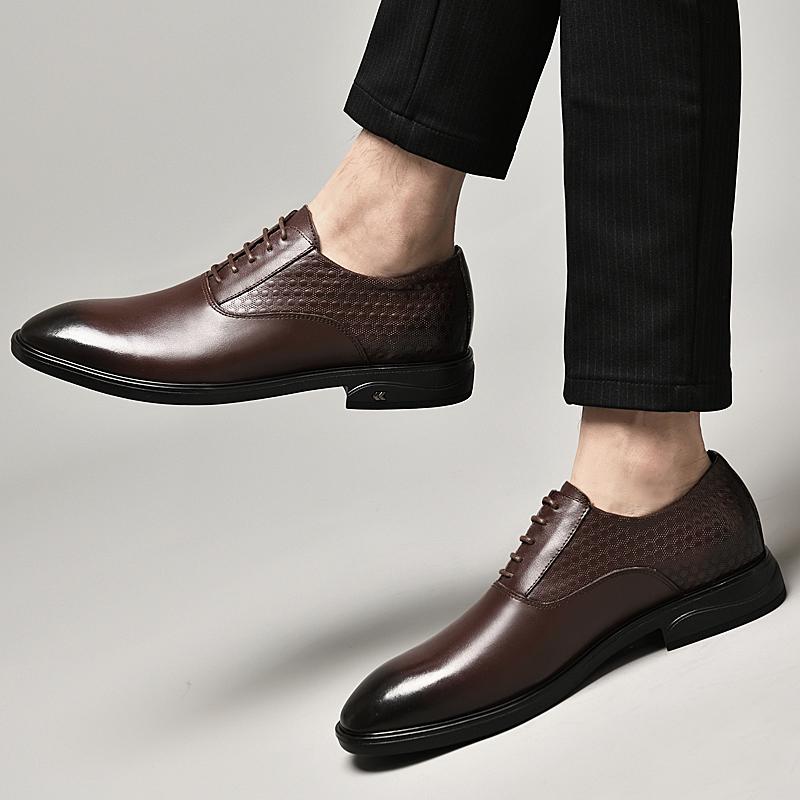 High Quality Brand Men Formal Shoes Men Oxford Genuine Leather Dress Shoes Fashion Business Men Shoes Pointed Wedding Shoes