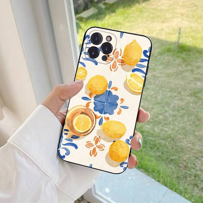 Mediterranean Lemon Phone Case For iPhone 6 7 8 Plus 11 12 13 14 Pro SE 2020 MAX Mini X XS XR Back Funda Cover