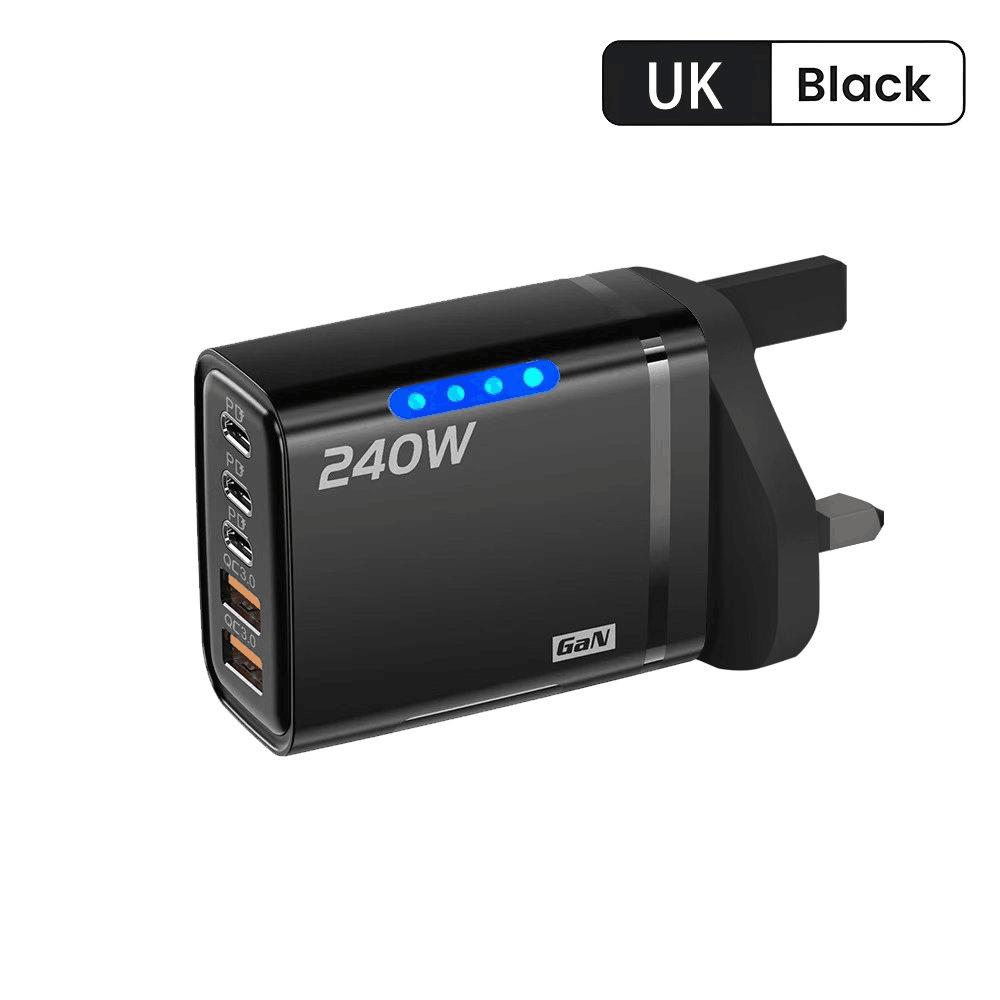 240W 5 in 1 GaN USB C Charger Fast Charge Phone Charger Adapter 10A Type C Cable For Samsung EU/US/UK Plug Charger