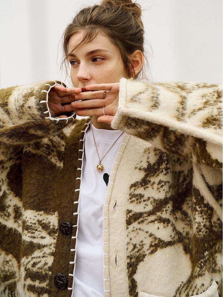 Australian Retro Totem Ethnic Style Knitted Cardigan - Autumn/Winter High-End Mid-Length Loose Coat