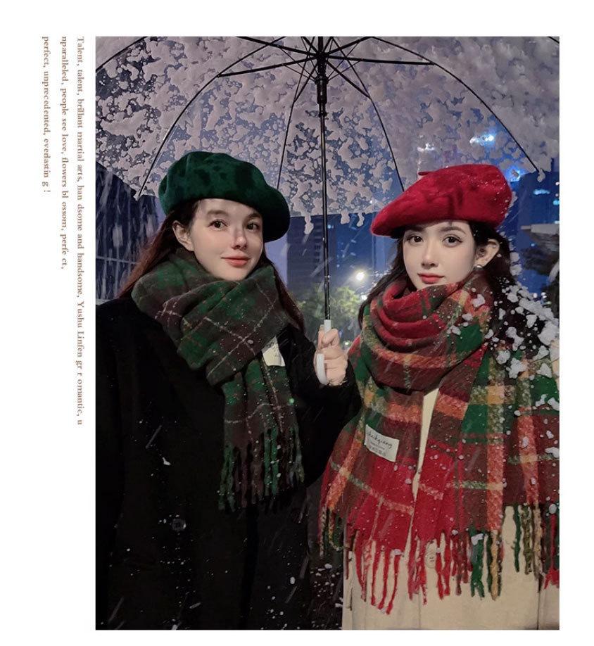 Korean Christmas Red Plaid Knitted Scarf for Women – Retro Tassel Neck Warmer