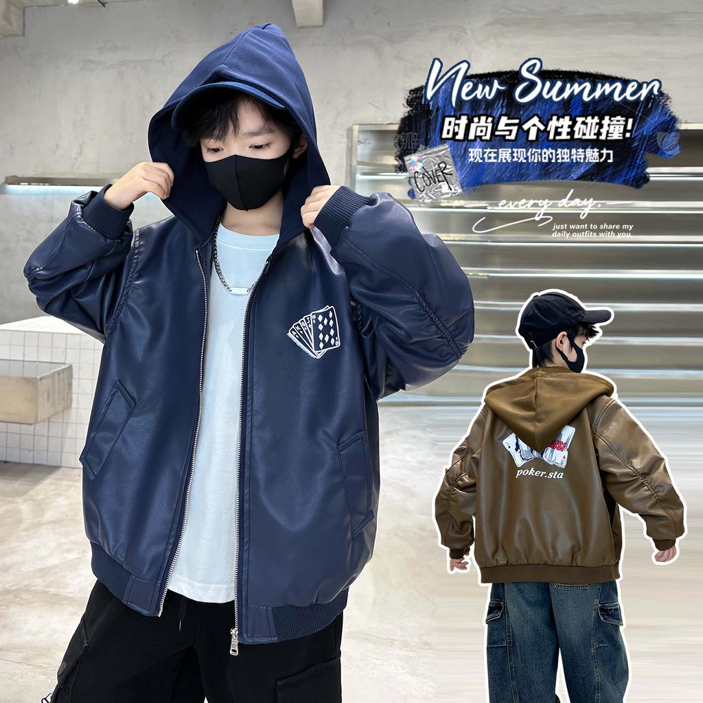 Children's clothing, boys' spring and autumn style leather jacket, 2026 new spring clothing, mid size boys' spring jacket, trendy clothes