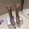 Вышитые рыцарские сапоги средней длины в китайском стиле с толстым каблуком и заостренными рукавами