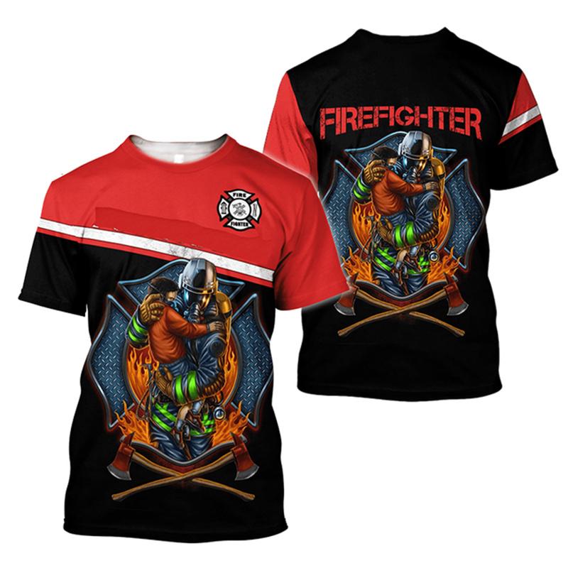 Футболка мужская с рисунком Пожарный Графический 3D Принт Футболки большого размера с О-образным вырезом Модный повседневный дышащий топ с коротким рукавом