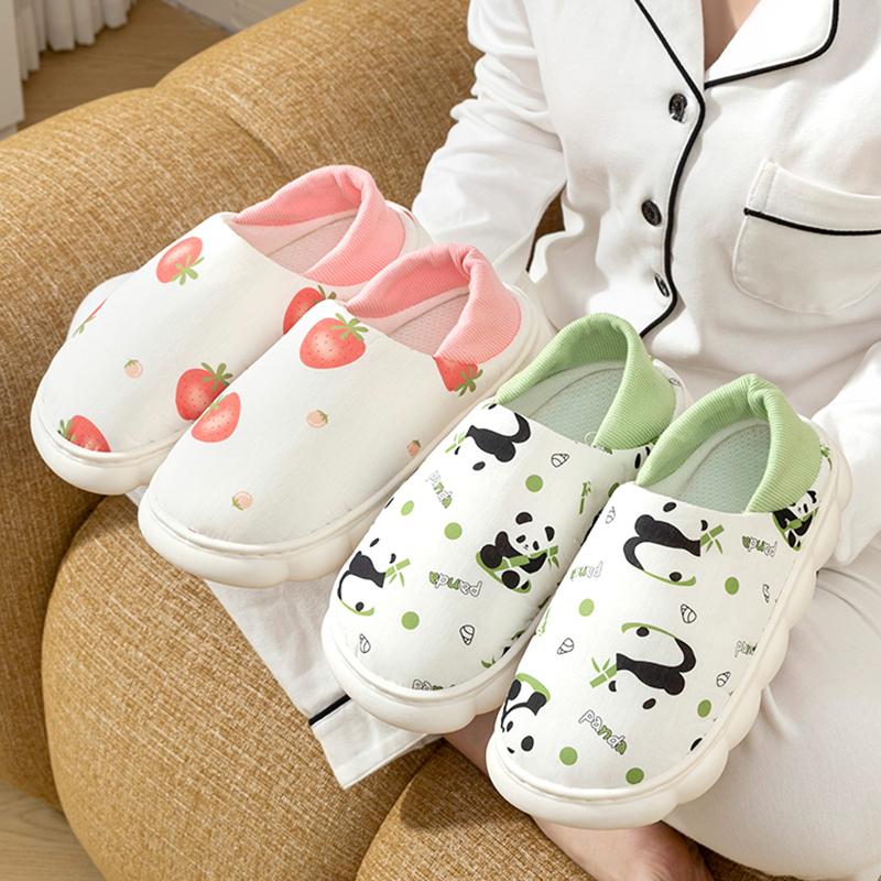 Модные домашние тапочки с мультяшным принтом панды для женщин, комнатные, с мягкой подошвой, нескользящие, хлопковые туфли для беременных, женские легкие комфортные тапочки