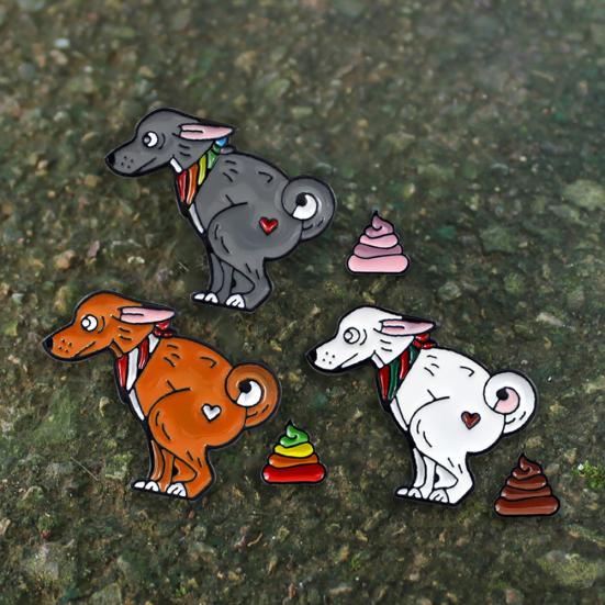 Милая собака Радужный какашка с рисунком животного, значок, детская эмалированная брошь, булавка, ювелирный декор