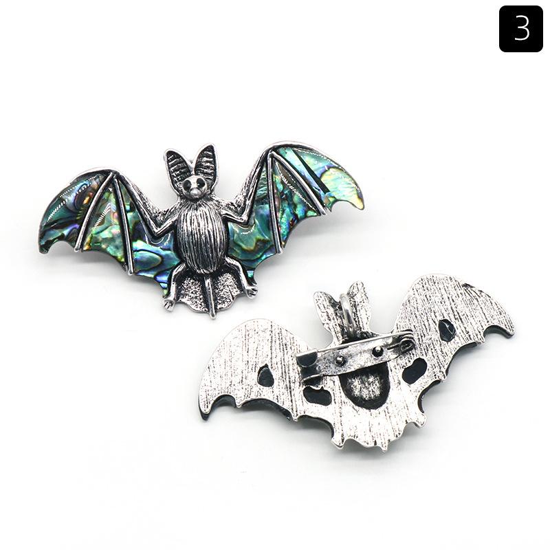 Mitoot Crystal Eco-friendly Engraved Bat Brooch Necklace with Inlaid Shell Pendant for Anniversary