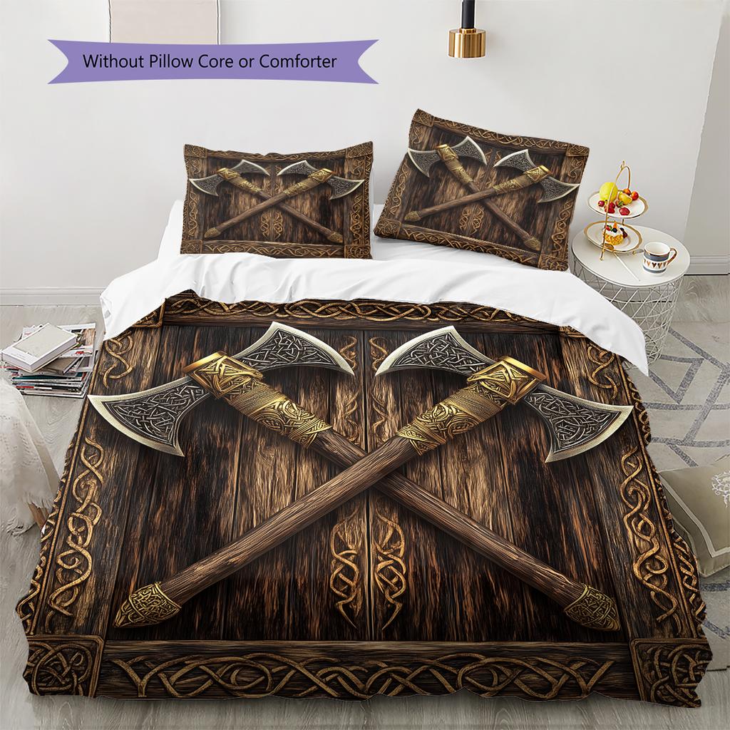 Viking Battle Axe Pattern Bedding Home Decoration Birthday Gift (1 * duvet cover + 2 * pillowcase, without core)