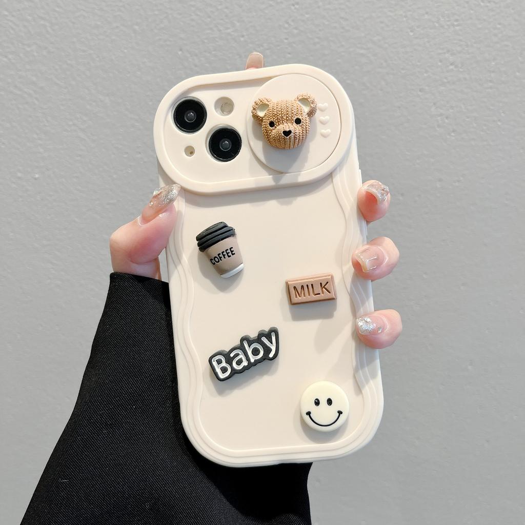Applicable To IPhone15PRO Mobile Phone Case Coffee Bear Wave Push Window Apple 16 Protective Cover 14 Soft Shell 12