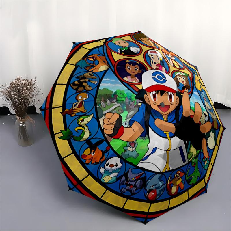 1pc Pokemon Characters Automatic Umbrella Durable Iron Frame & Plastic Handle, Gift for Men & Women, Sturdy Construction, Best for Christmas, Hellowee