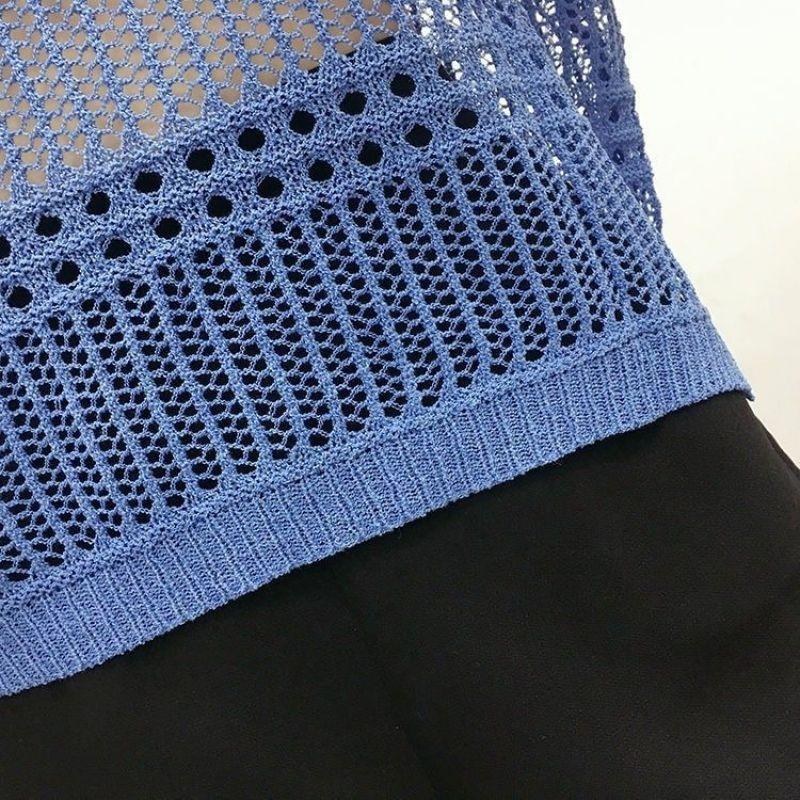 Female Hoodie Leisure, Elegant, Sexy Spring Hollow Round Neck Short Sleeve Knitted Top Summer Short-sleeved Hollowed Out Knit Shirt