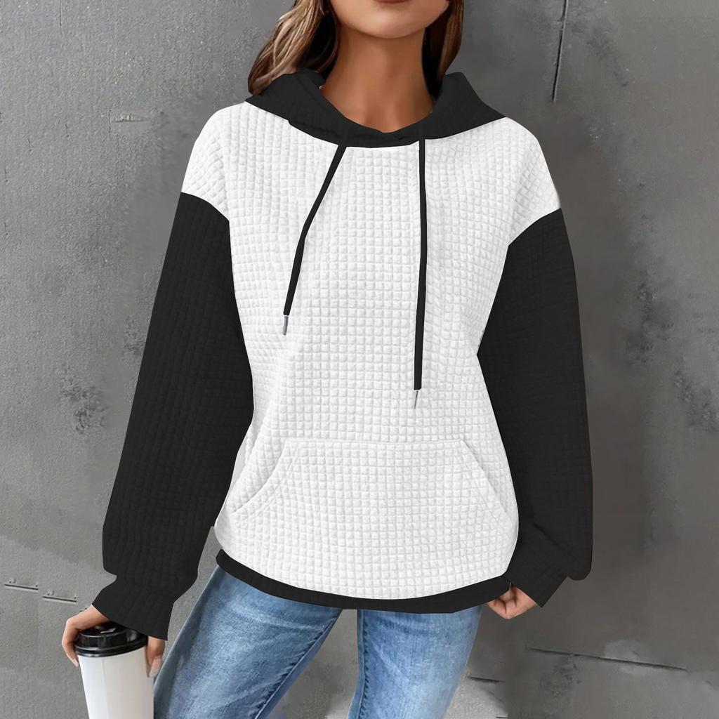 Женская модная повседневная лоскутная толстовка с капюшоном и длинными рукавами с карманами