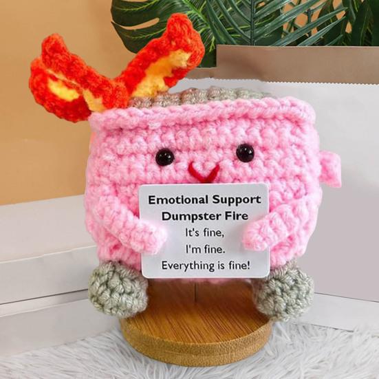 2 шт. Позитивный крючком мусорный контейнер с изображением пламени и вдохновляющей открыткой для эмоциональной поддержки, ручная вязка