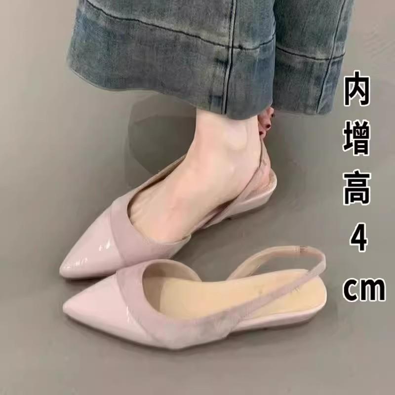Inner heightening splicing bag head sandals summer new foreign style gentle and versatile pointed head shallow mouth rear strap sandals