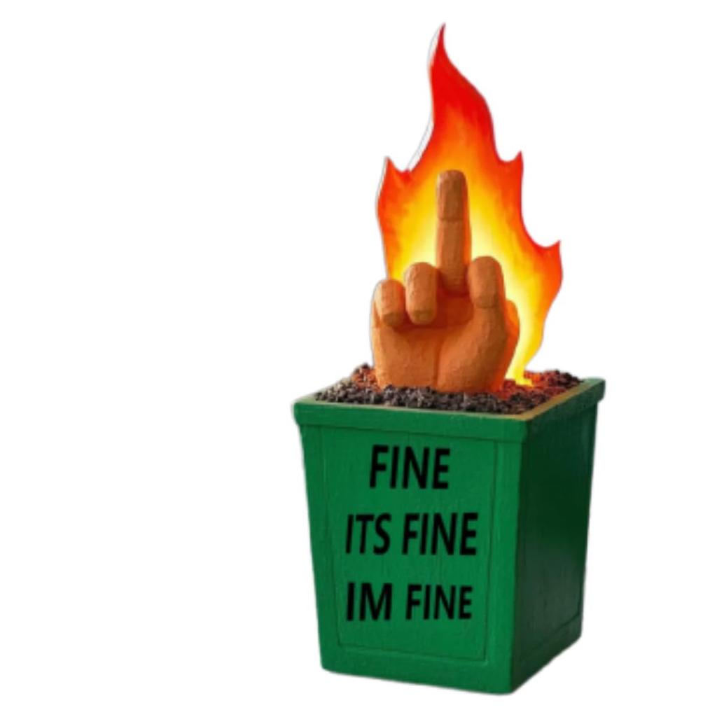 Забавная статуя огня, декоративная статуя в виде среднего пальца мусорного контейнера, забавный рабочий стол в виде среднего пальца мусорного контейнера