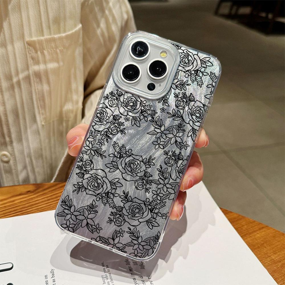 Горячая распродажа на Amazon черный цветок розы чехол для мобильного телефона Apple 17pm 15 высококачественный противоударный чехол iphone12 женский