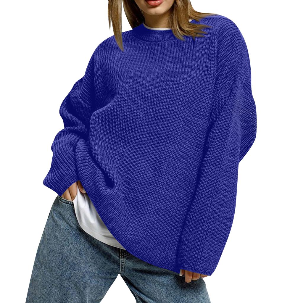 Women's Solid Color Loose Casual Long Sleeved Knitted Sweater Top Sweater