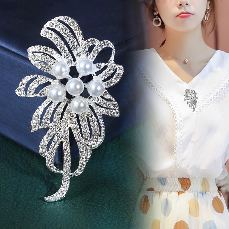 Fashion Brooch For Women Shiny Rhinestone Simulation Pearl Flower Brooches Clothing Pins Party Jewelry Gifts