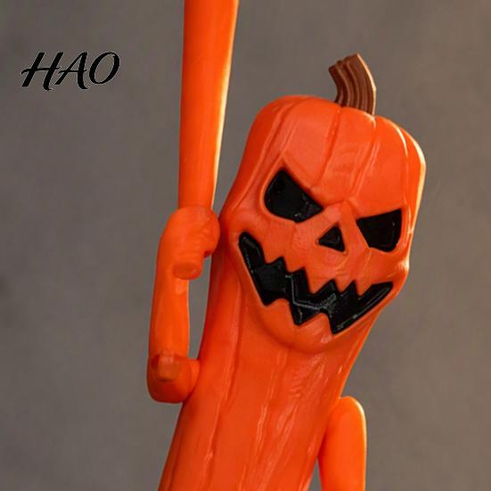 Desktop Fun Decorations 3D Printed Articulated Pumpkin Stick Figure Ornament with Baseball Bat Accessory, Movable Joints Flexible Jointed Toy Statue,