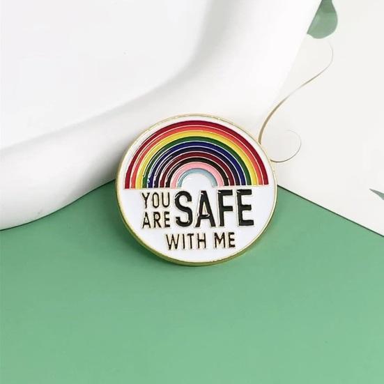 Значок You Are Safe with Me, значок на лацкан с радужной эмалью и вдохновляющей цитатой, брошь Color Block для одежды, сумок, рюкзаков, курток, шляп