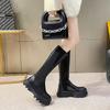 Fashion Women High Boots 2024 Spring Autumn Ladies Fashion Platform Mid Calf PU Leather Slip On Goth Knee Long Boots Black Woman Shoes