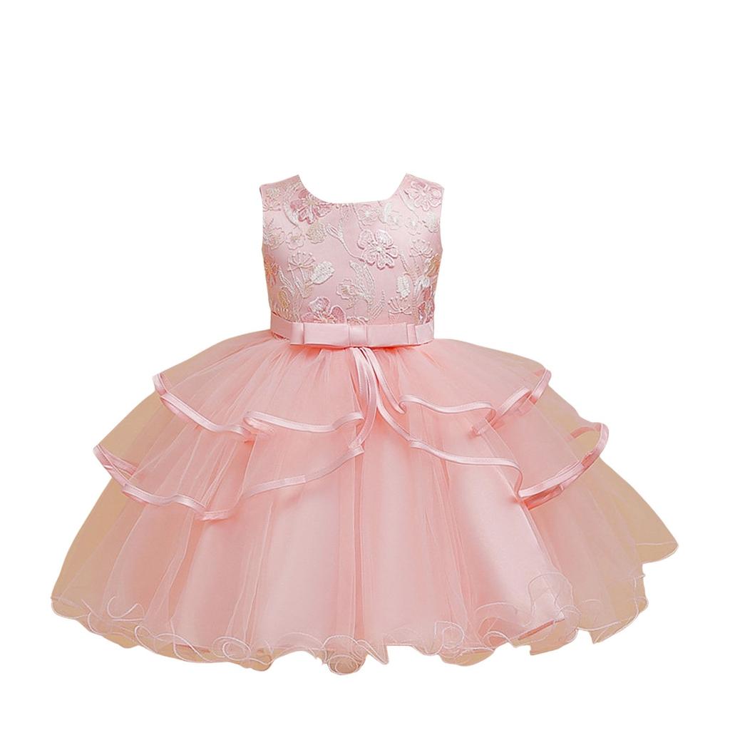Платье для девочек из кружева и тюля с вышивкой и бантом, вечернее платье принцессы