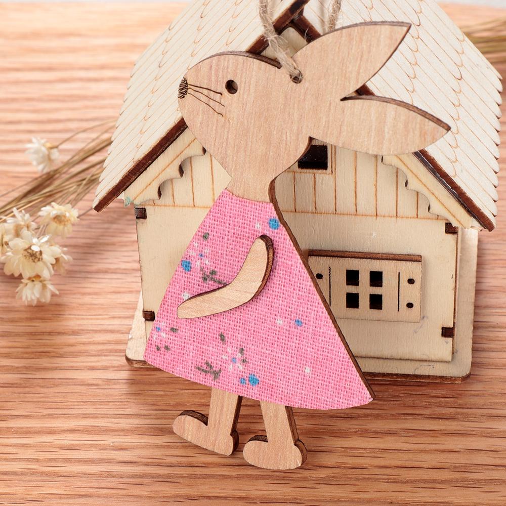 3PCS Natural Home Decorations Party Supplies Wood Crafts Cute Bunny Easter Rabbit Easter Ornaments