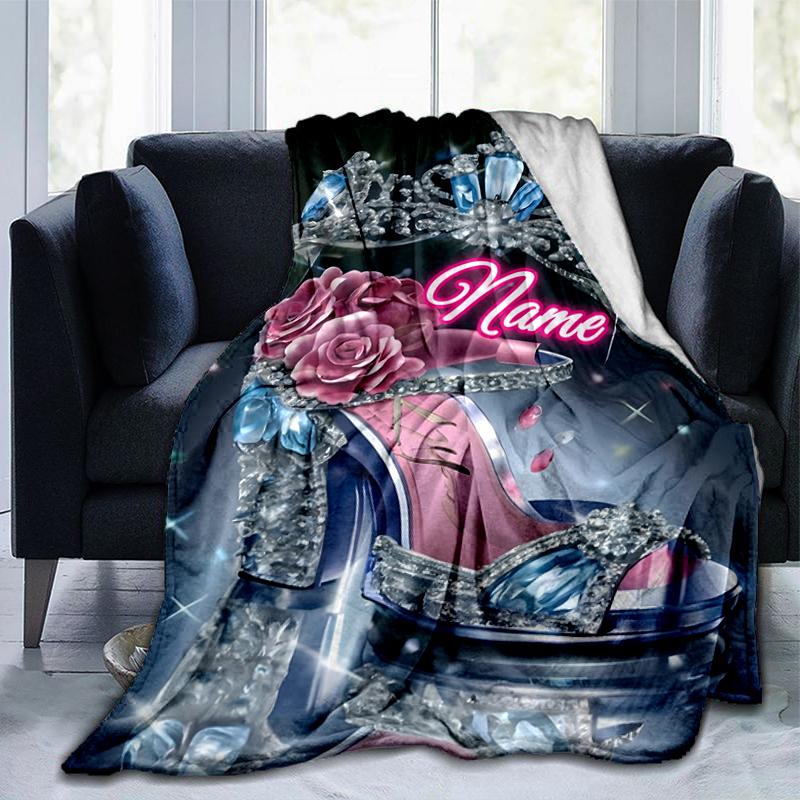 1PC Custom Name Royal Glamour Shoe outdooor Flannel blankets Throw Blanket All-Season Throw Gift Bedspread for Couch, Bed, Camping Holiday Birthday gi