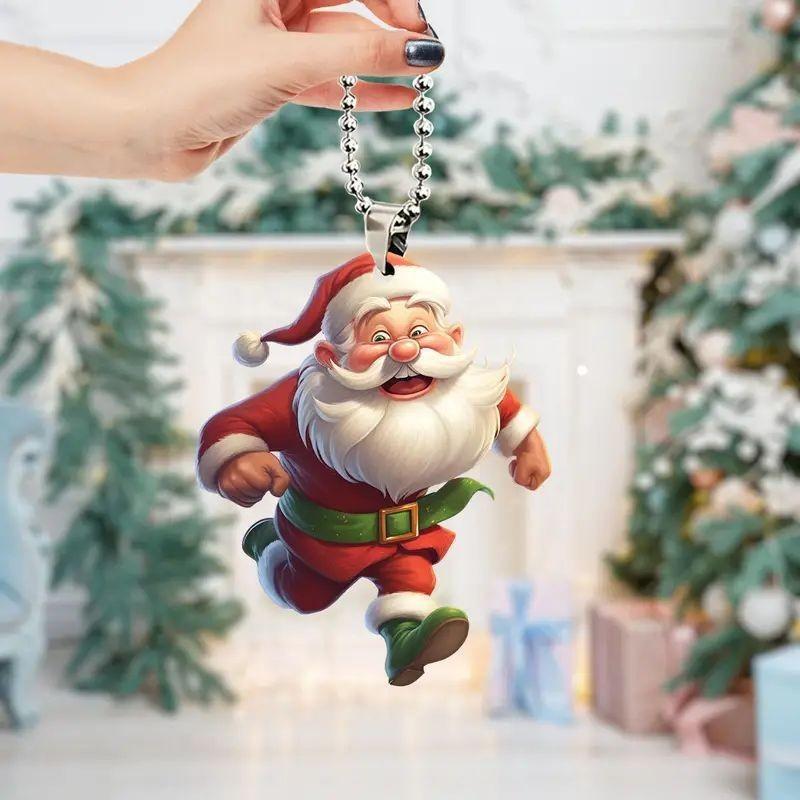 Themed Christmas Running Santa Claus Pattern Acrylic Pendant For Holiday Decor