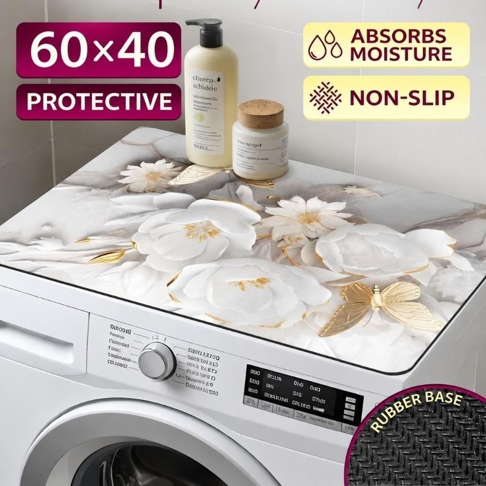 Non Slip Washer Dryer Dust Cover Mat Floral Pattern Bathroom Carpet Laundry Room