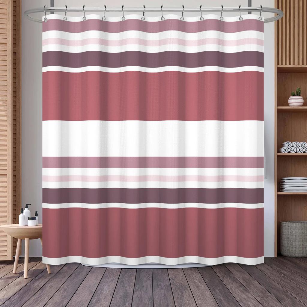 Вафельные шторки для душа Современный гостиничный стиль Полосатый геометрический узор Декор для ванной Водонепроницаемая полиэстеровая занавеска для ванной с крючками