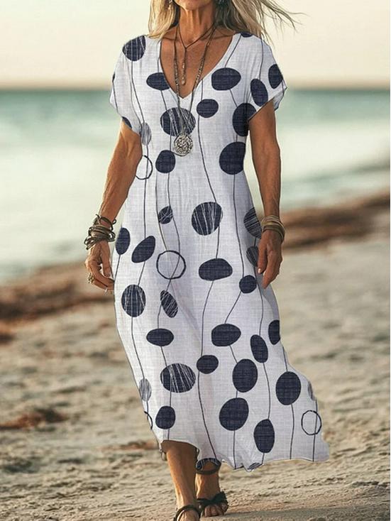 Bohemian Retro Print Raglan Sleeve Summer Maxi Dress