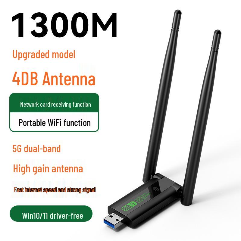 1300M WiFi 6 Dual-Band USB Wireless Network Card for Desktop Computers (Driver-Free)