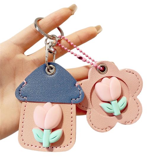 2 шт. Элегантный держатель для ключей в форме тюльпана из искусственной кожи, брелок в форме дома