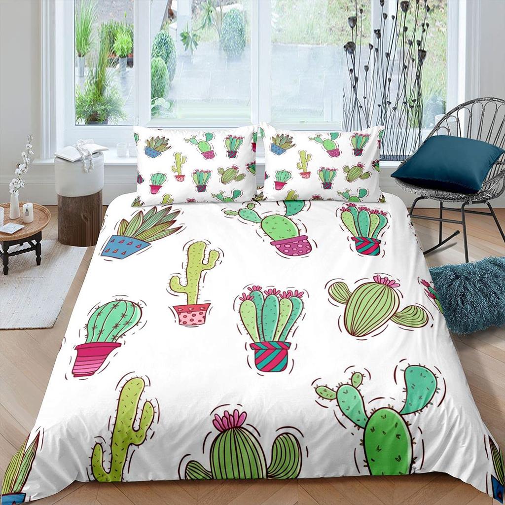 Комплект постельного белья с тропическим ботаническим рисунком, наброском луковичного кактуса, рисунком, пододеяльником, милыми пустынными растениями, пододеяльником с цветочным узором