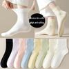 Women's Mid-Calf Pure Cotton Anti-Pilling Socks - Thin, Loose-Fit, Trendy for Spring/Summer/Postpartum