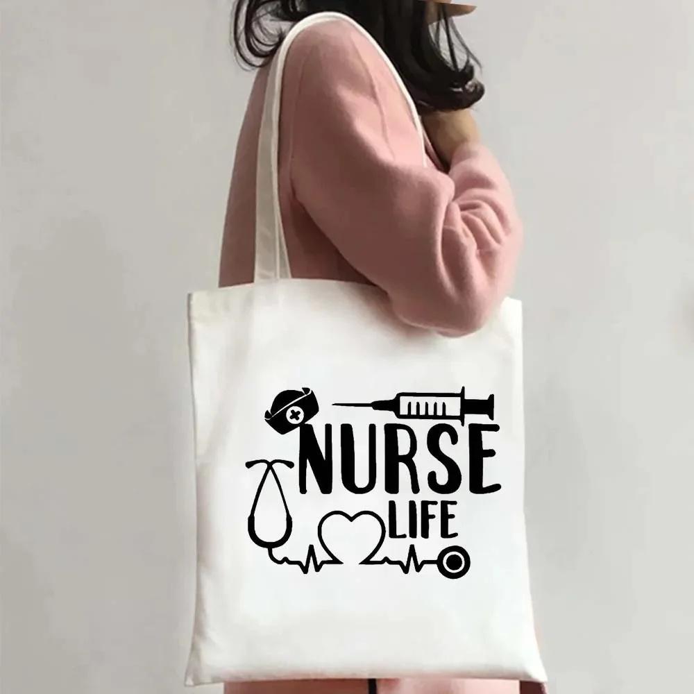 Сумка через плечо Nurse Life, женская сумка-тоут из холста, медицинская сумка через плечо, эко-портативная дорожная сумка для покупок