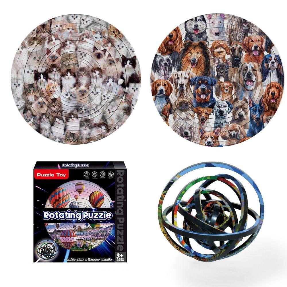 DIY 3D Rotating Puzzle Cat Double Sided Rotating Ball Toy Spinners Ball Jigsaw  Children/Adults
