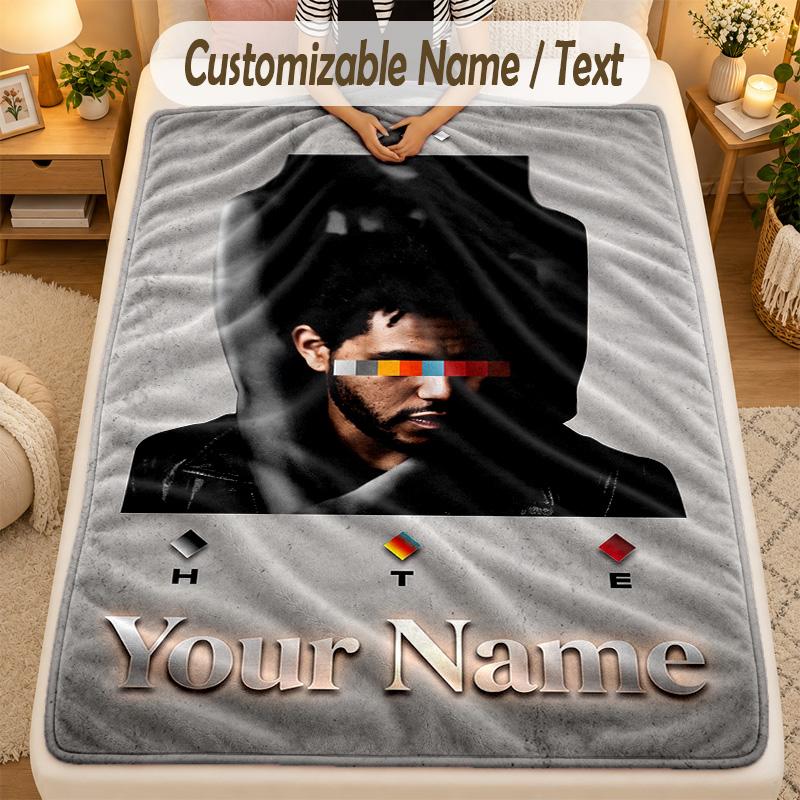 Flannel BlanketThe Weeknd Custom Name Text Personalized Soft Warm Throw Blanket Home Decor Gift