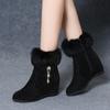 [Real Rabbit Fur] Wedges Boots for Women Autumn and Winter New Fur Boots with High Cotton All-match Warm Black Boots
