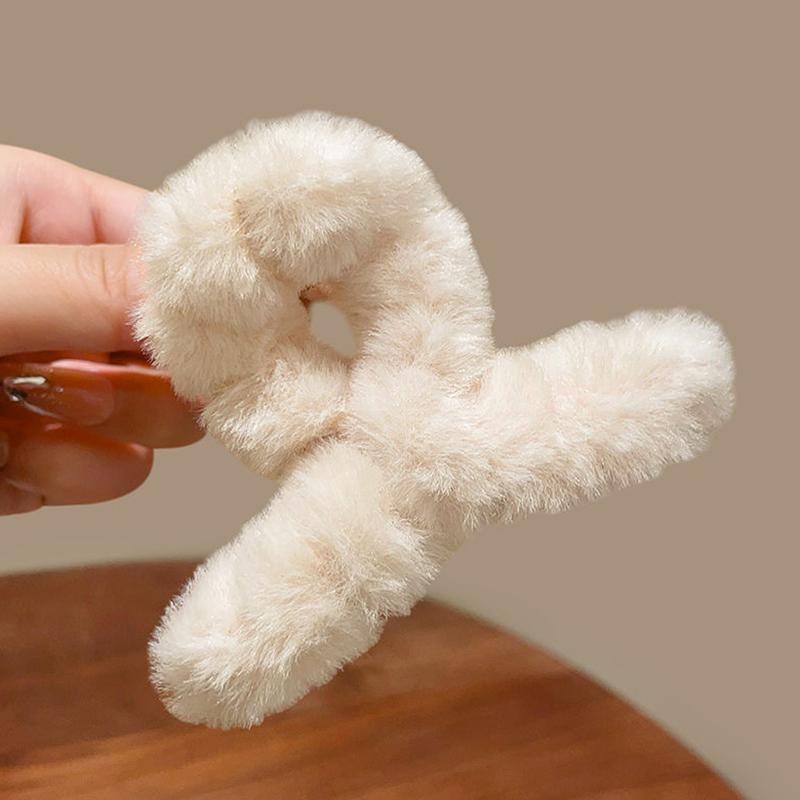 Мягкая молочно-кофейная серия пушистых плюшевых заколок для волос на затылке, теплые большие плюшевые заколки-акула, заколки-когти для волос