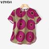 VONDA Summer Women Short Sleeve Print Casual Loose T-shirts Tops