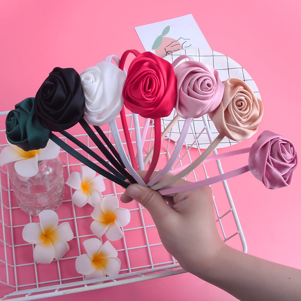 Повязка на голову для девочек с атласным цветком розы, винтажный стиль, аксессуары для волос, головной убор для свадебного костюма, ручная работа